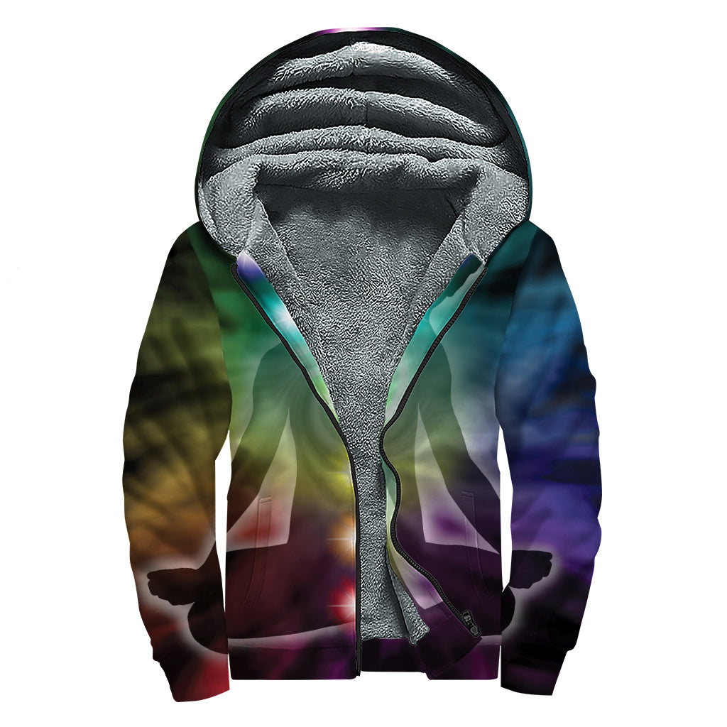 Colorful Chakras Aura Print Sherpa Lined Zip Up Hoodie