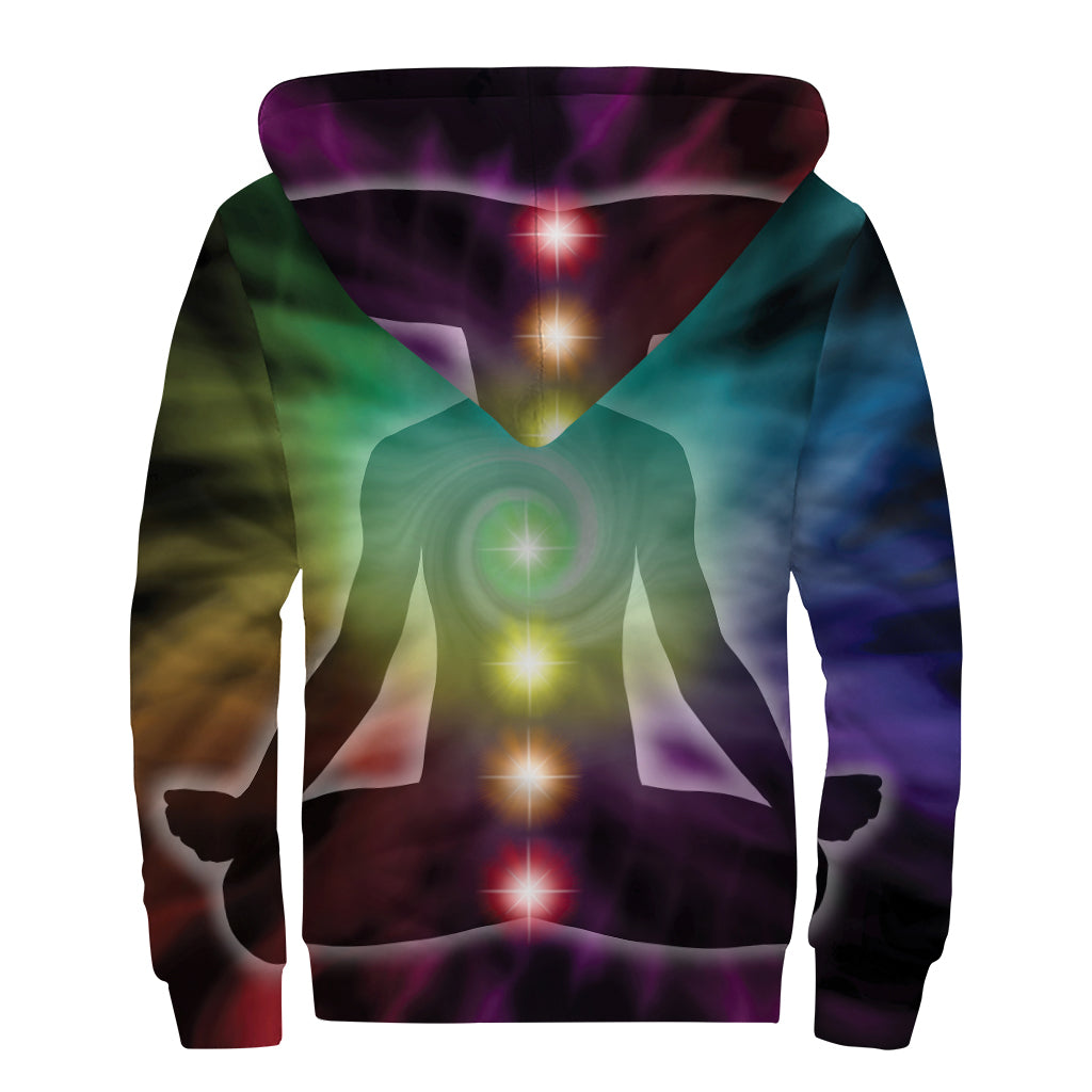 Colorful Chakras Aura Print Sherpa Lined Zip Up Hoodie