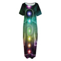 Colorful Chakras Aura Print Short Sleeve Long Nightdress