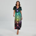Colorful Chakras Aura Print Short Sleeve Maxi Dress