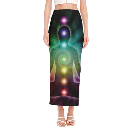 Colorful Chakras Aura Print Side Slit Maxi Skirt