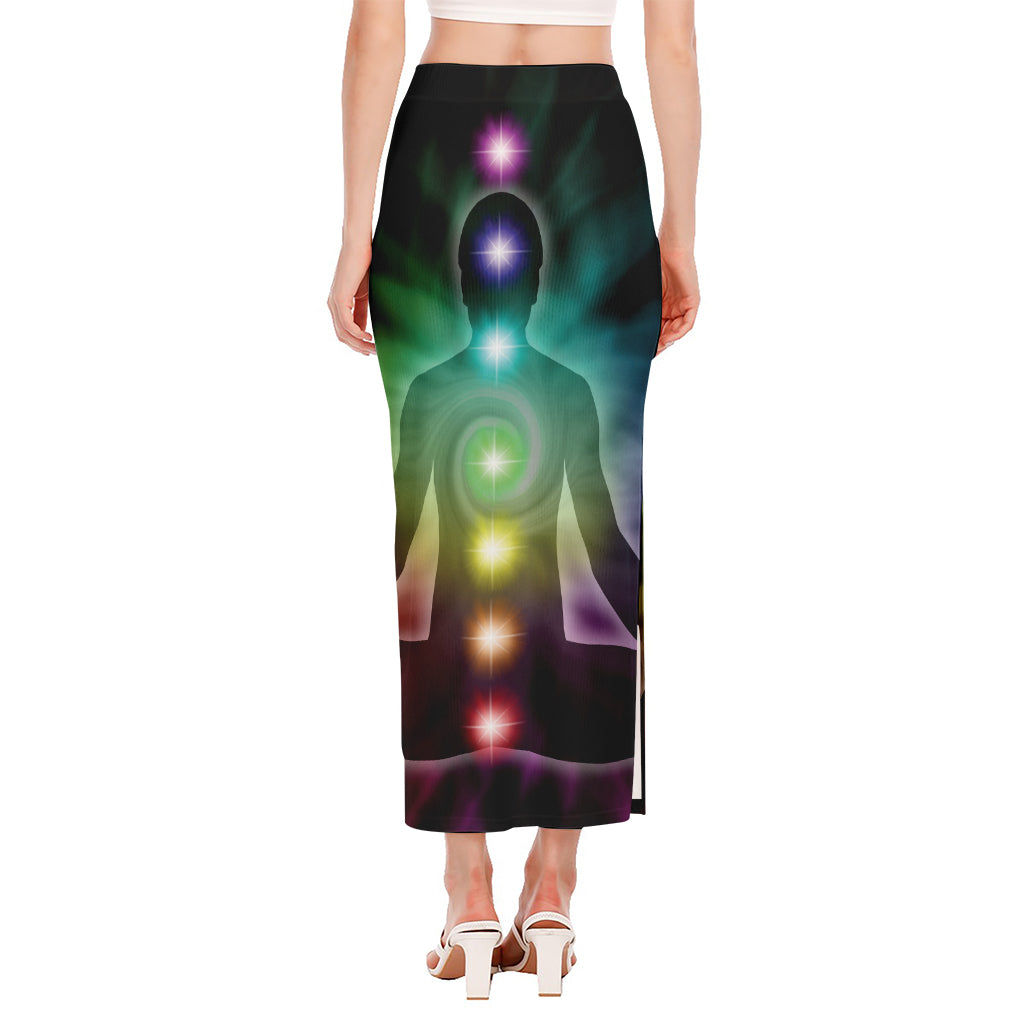 Colorful Chakras Aura Print Side Slit Maxi Skirt