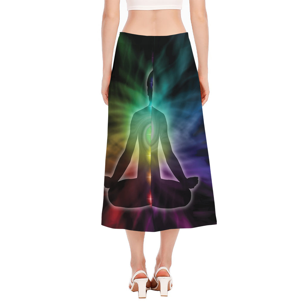Colorful Chakras Aura Print Side Slit Midi Skirt
