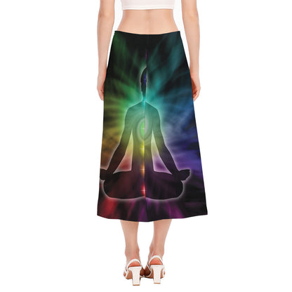 Colorful Chakras Aura Print Side Slit Midi Skirt
