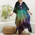 Colorful Chakras Aura Print Silk V-Neck Kaftan Dress