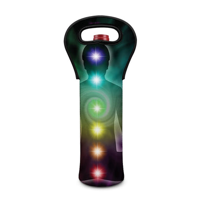 Colorful Chakras Aura Print Single Neoprene Wine Tote