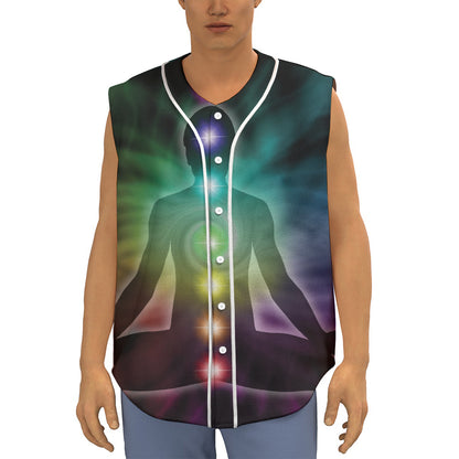 Colorful Chakras Aura Print Sleeveless Baseball Jersey