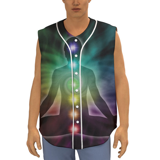 Colorful Chakras Aura Print Sleeveless Baseball Jersey