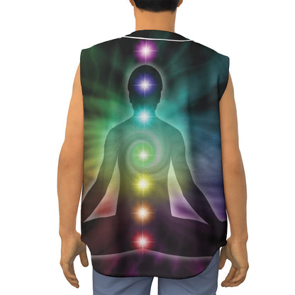 Colorful Chakras Aura Print Sleeveless Baseball Jersey