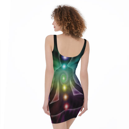 Colorful Chakras Aura Print Sleeveless Bodycon Dress