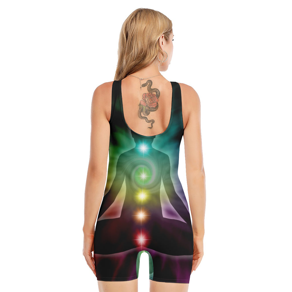 Colorful Chakras Aura Print Sleeveless One Piece Swimsuit