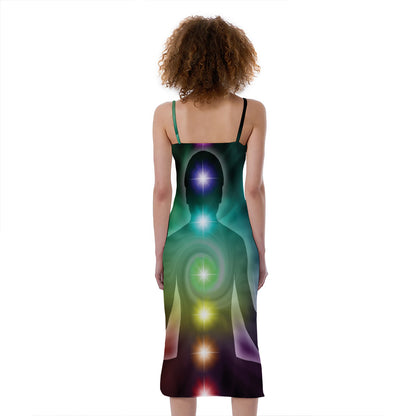 Colorful Chakras Aura Print Slim Fit Midi Cami Dress