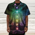 Colorful Chakras Aura Print Textured Short Sleeve Shirt