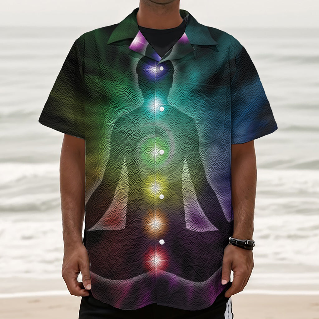 Colorful Chakras Aura Print Textured Short Sleeve Shirt