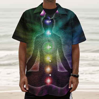Colorful Chakras Aura Print Textured Short Sleeve Shirt