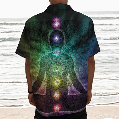Colorful Chakras Aura Print Textured Short Sleeve Shirt