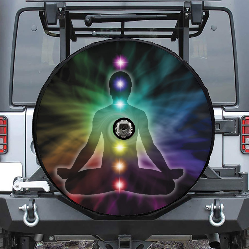 Colorful Chakras Aura Print Tire Cover With Camera Hole