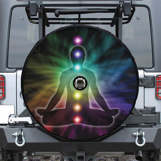 Colorful Chakras Aura Print Tire Cover With Camera Hole