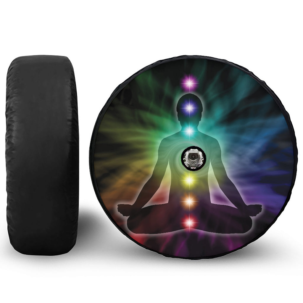 Colorful Chakras Aura Print Tire Cover With Camera Hole
