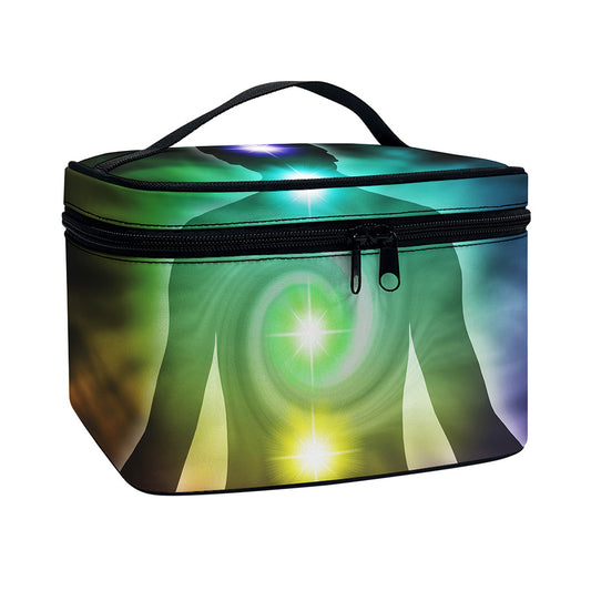 Colorful Chakras Aura Print Travel Makeup Bag