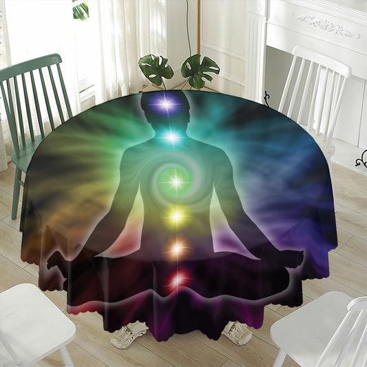 Colorful Chakras Aura Print Waterproof Round Tablecloth
