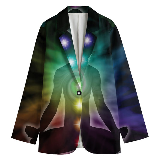 Colorful Chakras Aura Print Women's Cotton Blazer