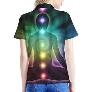 Colorful Chakras Aura Print Women's Polo Shirt