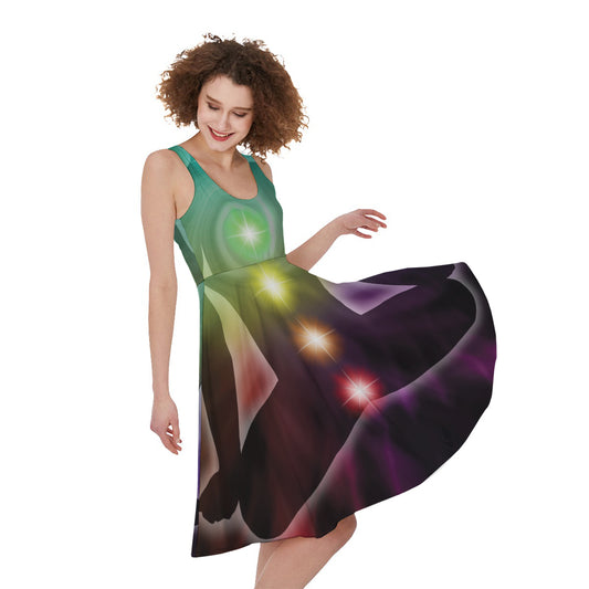 Colorful Chakras Aura Print Women's Sleeveless Dress
