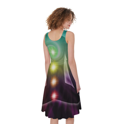 Colorful Chakras Aura Print Women's Sleeveless Dress