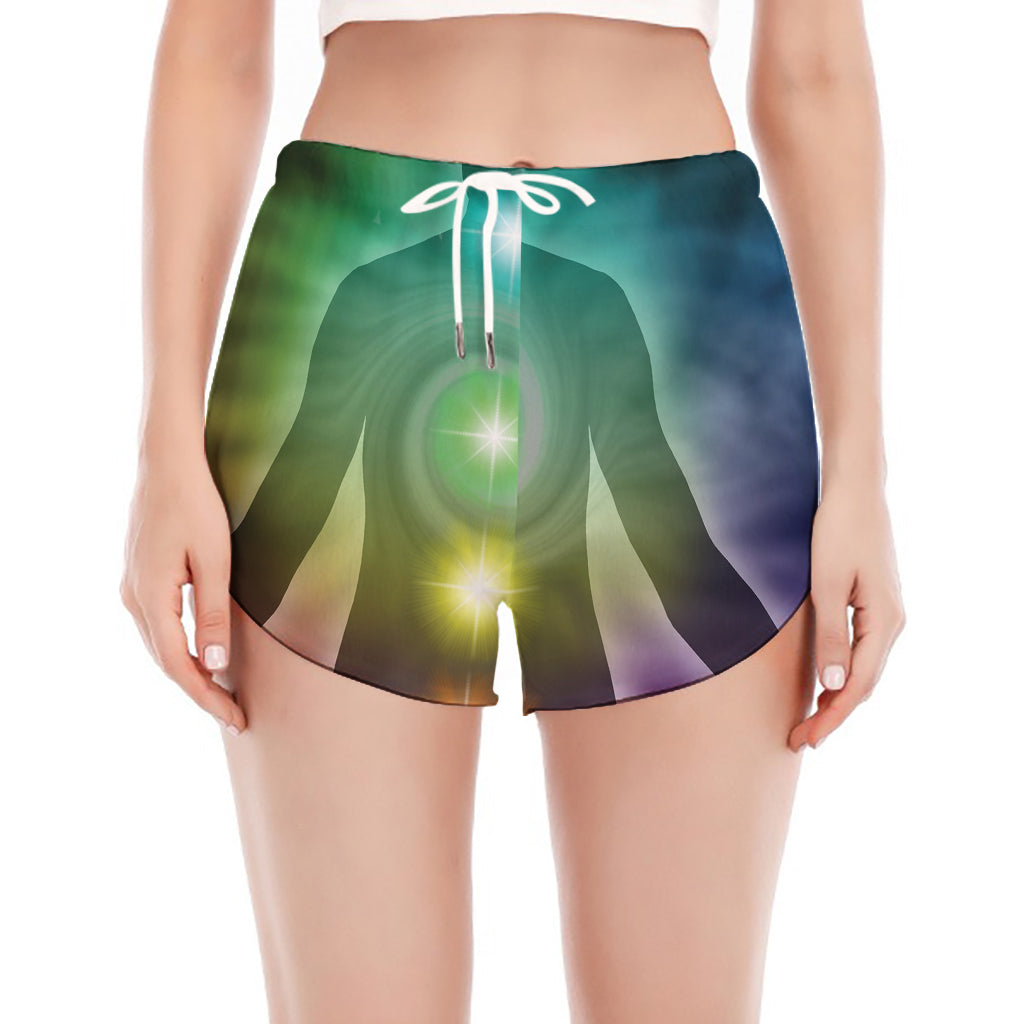 Colorful Chakras Aura Print Women's Split Running Shorts