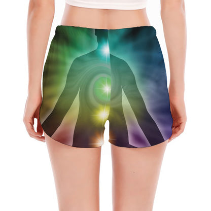 Colorful Chakras Aura Print Women's Split Running Shorts