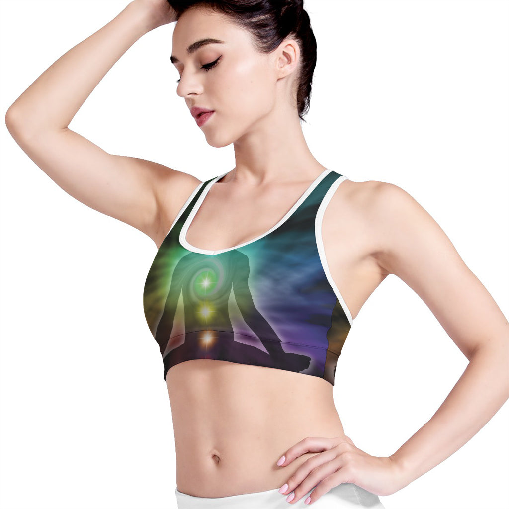 Colorful Chakras Aura Print Women's Sports Bra
