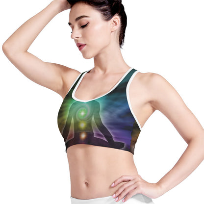 Colorful Chakras Aura Print Women's Sports Bra