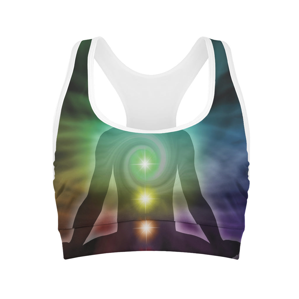 Colorful Chakras Aura Print Women's Sports Bra