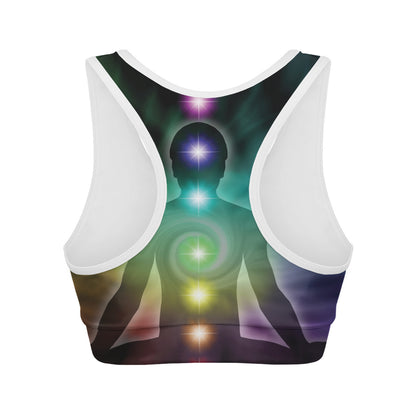 Colorful Chakras Aura Print Women's Sports Bra