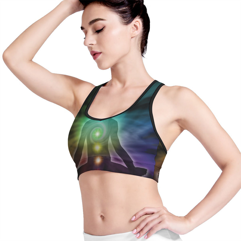 Colorful Chakras Aura Print Women's Sports Bra