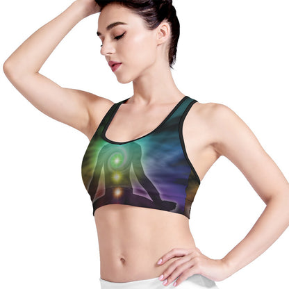 Colorful Chakras Aura Print Women's Sports Bra