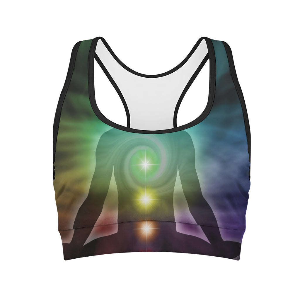 Colorful Chakras Aura Print Women's Sports Bra