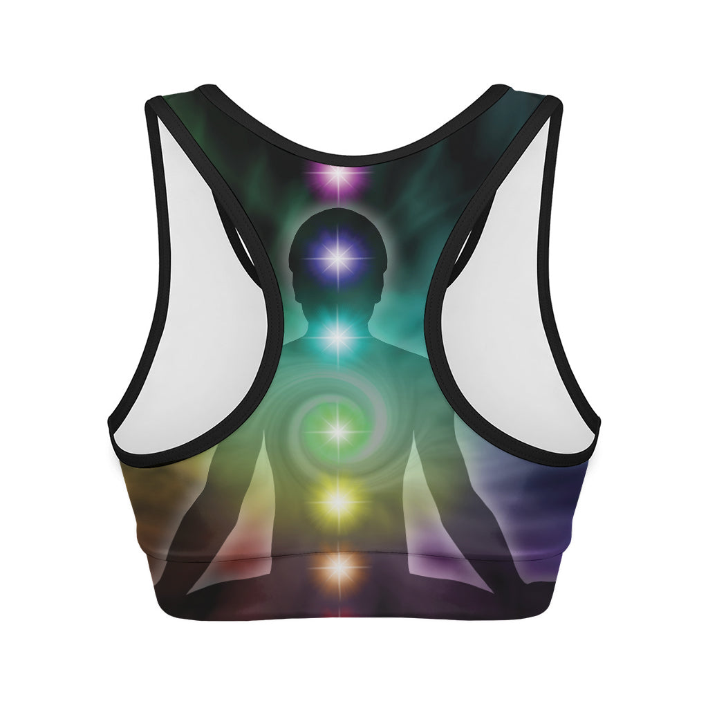 Colorful Chakras Aura Print Women's Sports Bra