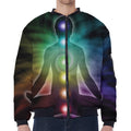Colorful Chakras Aura Print Zip Sleeve Bomber Jacket
