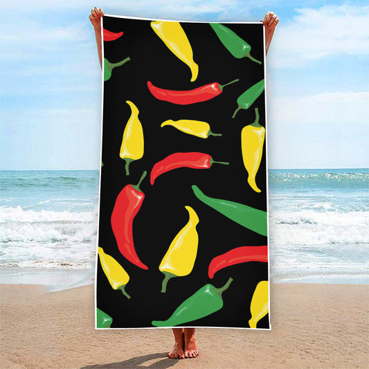 Colorful Chili Peppers Pattern Print Beach Towel