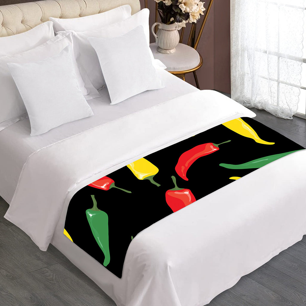 Colorful Chili Peppers Pattern Print Bed Runner