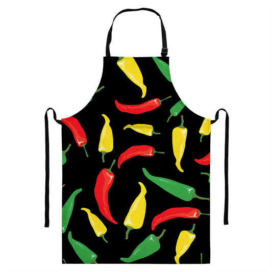 Colorful Chili Peppers Pattern Print Bib Apron With Pocket