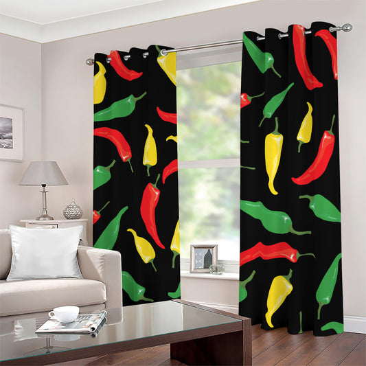 Colorful Chili Peppers Pattern Print Blackout Grommet Curtains