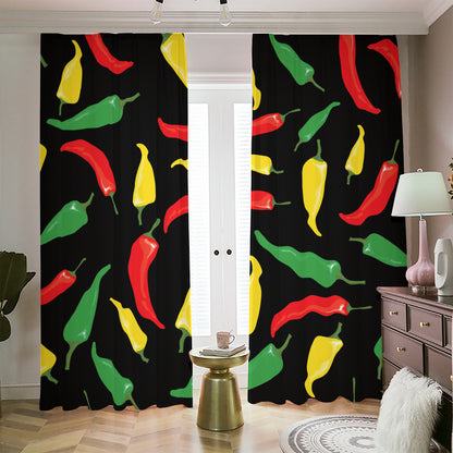 Colorful Chili Peppers Pattern Print Blackout Pencil Pleat Curtains