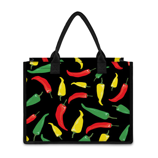 Colorful Chili Peppers Pattern Print Canvas Tote Bag