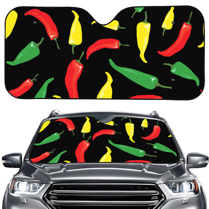 Colorful Chili Peppers Pattern Print Car Windshield Sun Shade