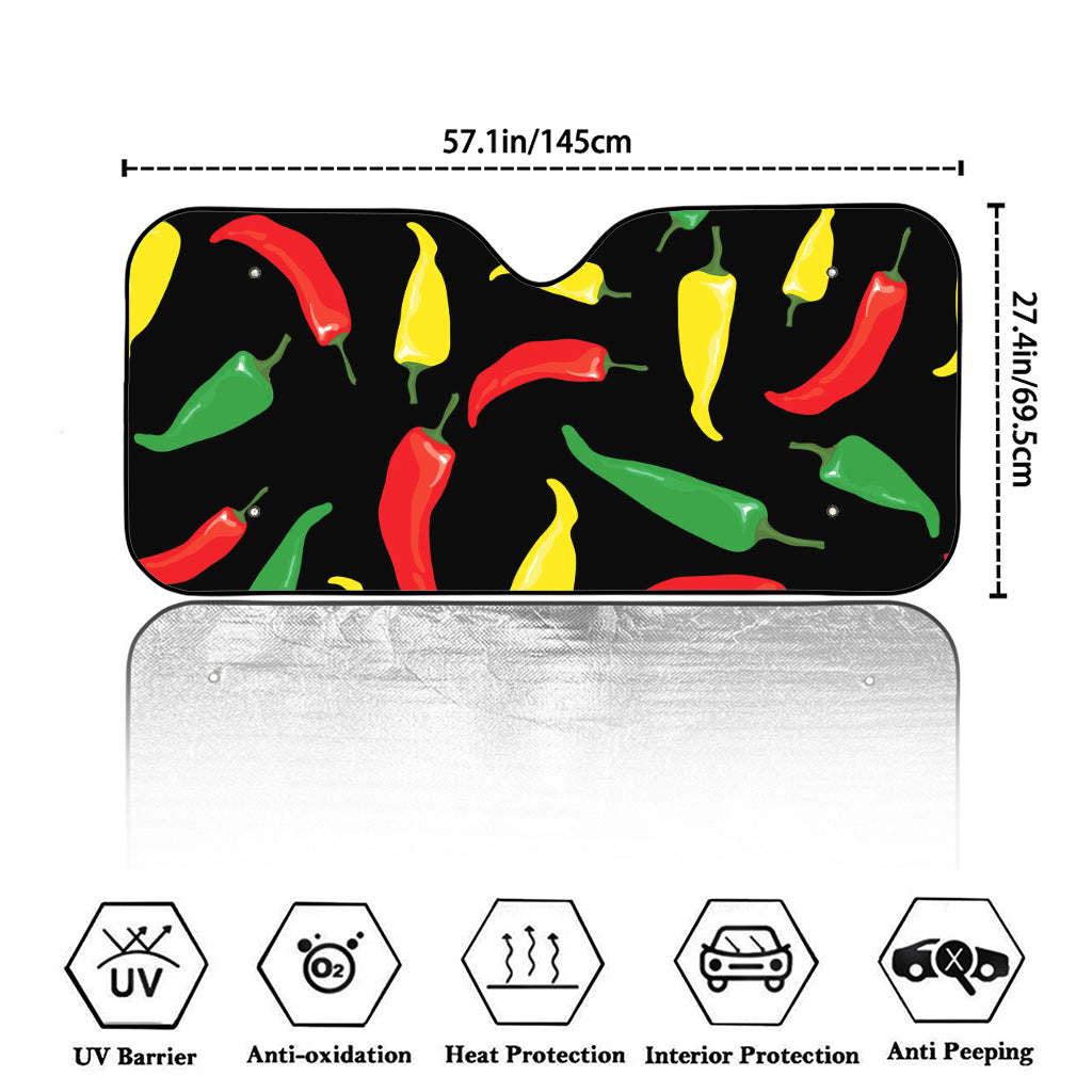 Colorful Chili Peppers Pattern Print Car Windshield Sun Shade