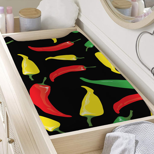 Colorful Chili Peppers Pattern Print Changing Pad Cover