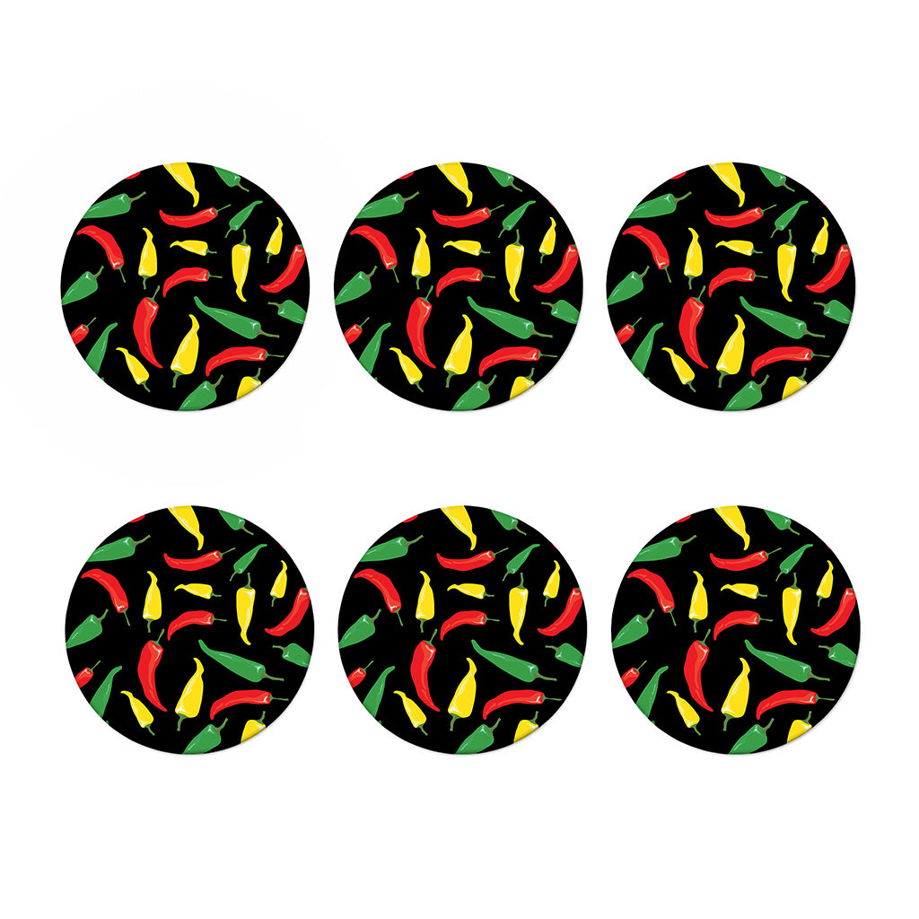 Colorful Chili Peppers Pattern Print Coaster Set